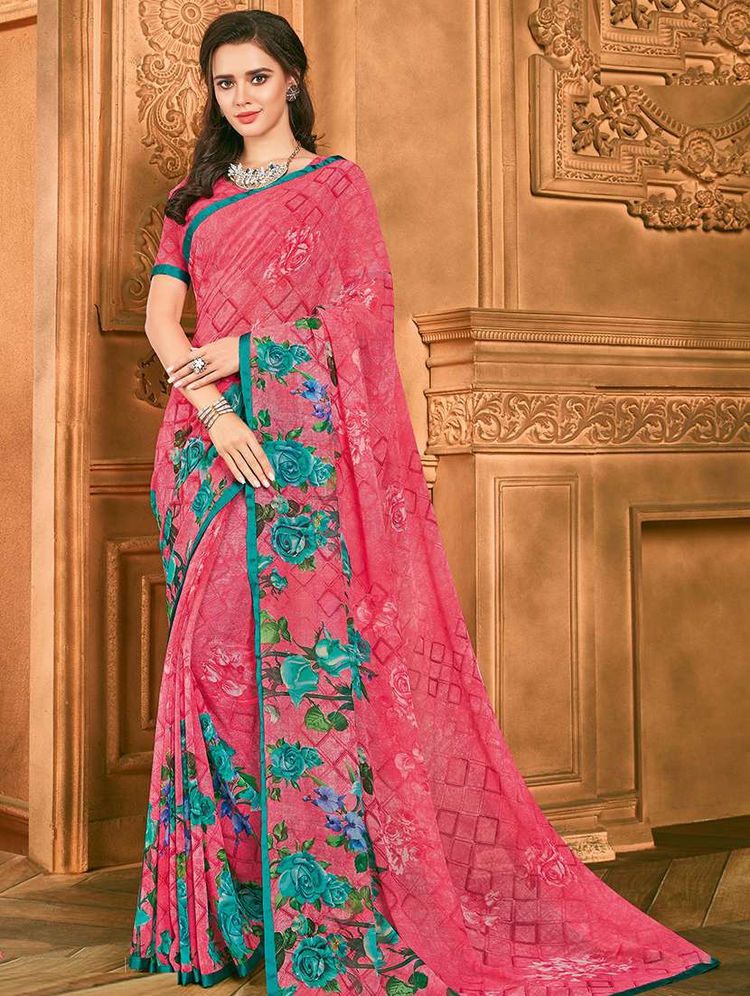floral printed saree with blouse