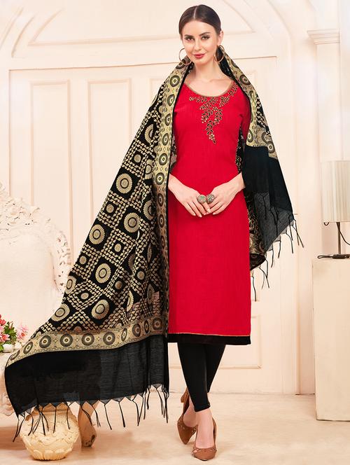 embroidered unstitched churidaar suit - 16401641 -  Standard Image - 0