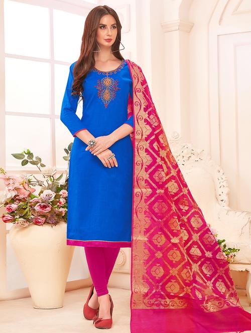embroidered unstitched churidaar suit - 16401642 -  Standard Image - 0