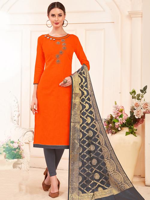 embroidered unstitched churidaar suit - 16401643 -  Standard Image - 0