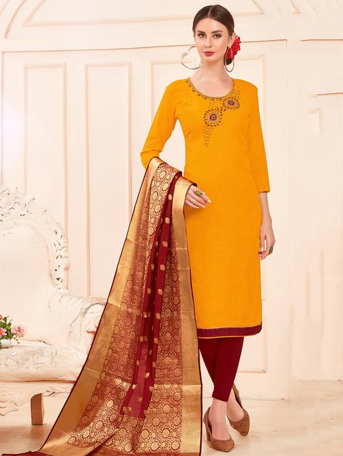 embroidered unstitched churidaar suit - 16401644 -  Standard Image - 0