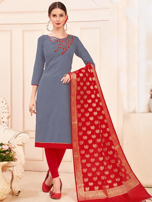 embroidered unstitched churidaar suit - 16401647 - Standard Image - 0