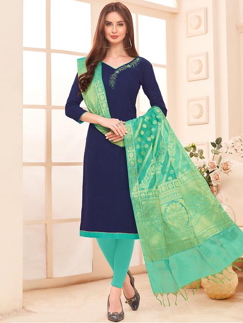 embroidered unstitched churidaar suit - 16401648 -  Standard Image - 0
