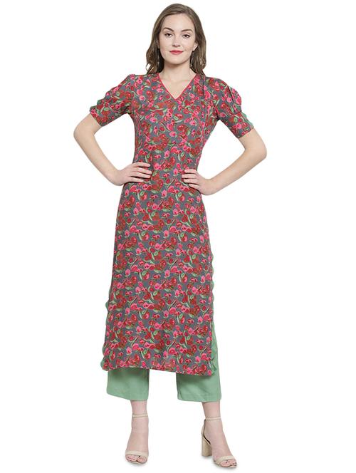 floral printed straight kurta - 16401894 -  Standard Image - 0
