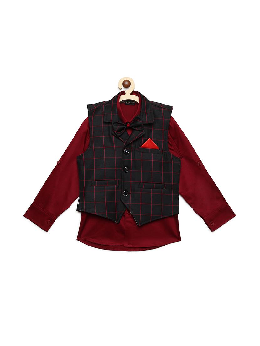 red cotton shirt waist coat - 16403627 -  Zoom Image - 0