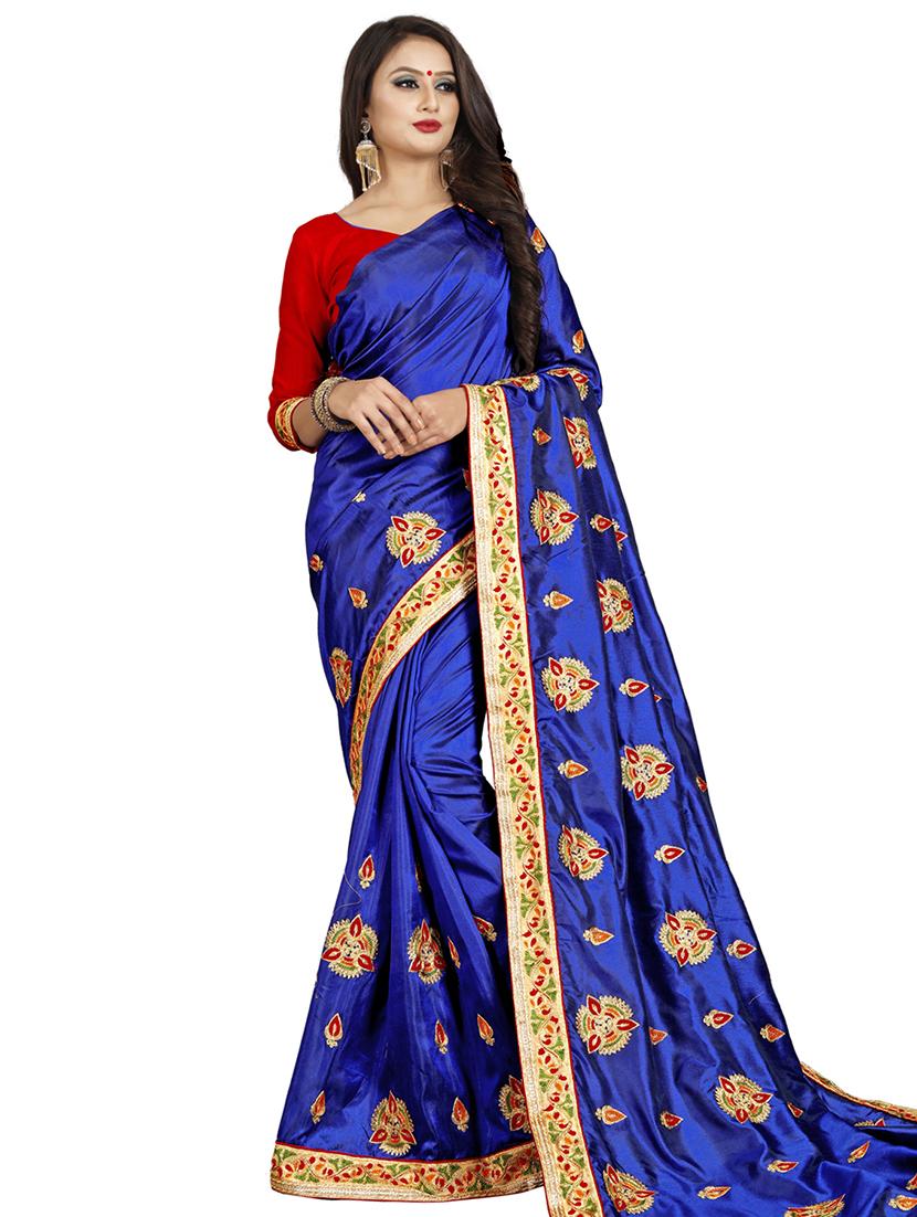 lace border embroidered saree with blouse - 16404341 - Zoom Image - 0
