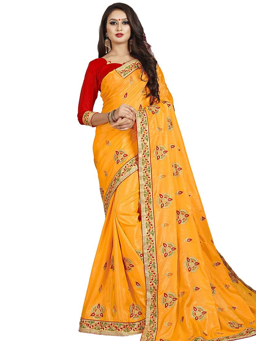 lace border embroidered saree with blouse - 16404343 - Zoom Image - 0
