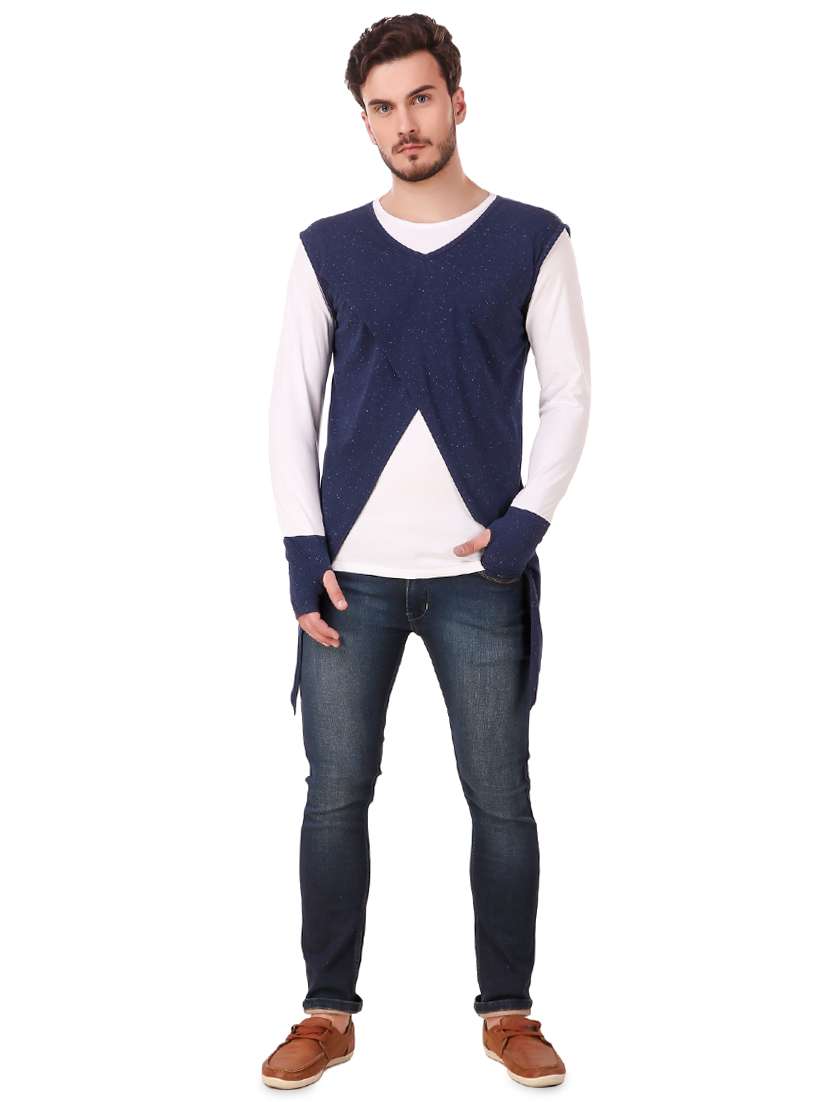 navy blue cut & sew thumb hole t-shirt - 16406280 -  Standard Image - 3