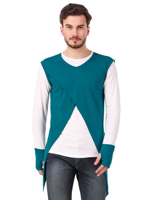teal blue cut & sew thumb hole t-shirt - 16406287 - Standard Image - 0