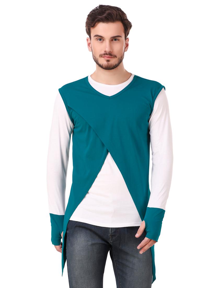 teal blue cut & sew thumb hole t-shirt - 16406287 - Zoom Image - 0