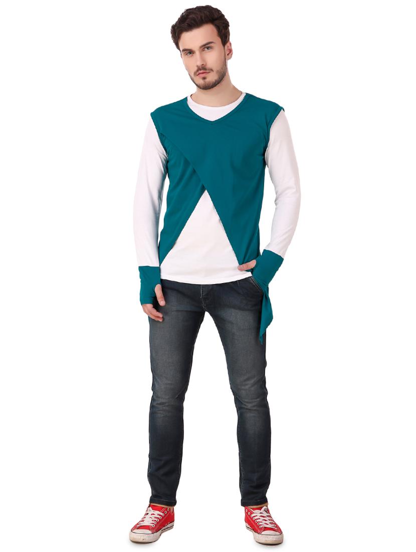 teal blue cut & sew thumb hole t-shirt - 16406287 - Standard Image - 3
