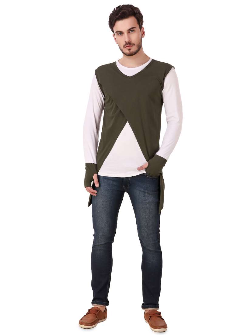 olive green cut & sew thumb hole t-shirt - 16406288 -  Standard Image - 3