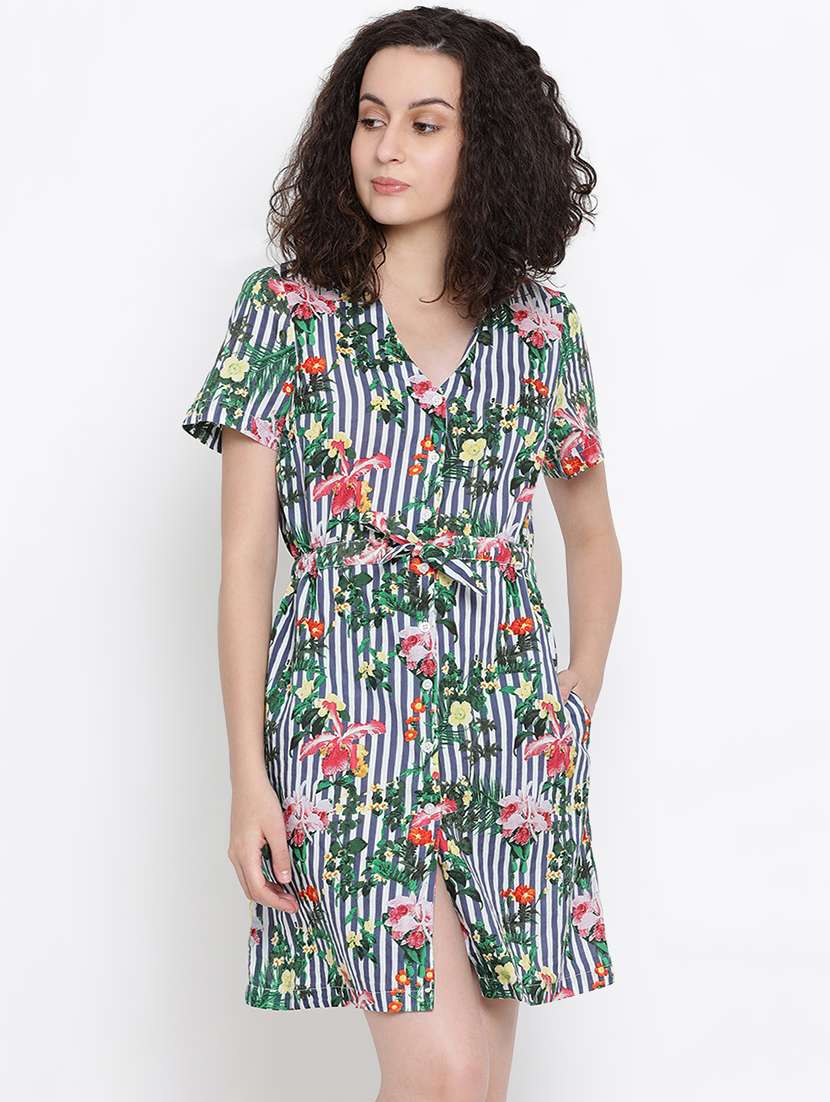 button-up striped a-line dress