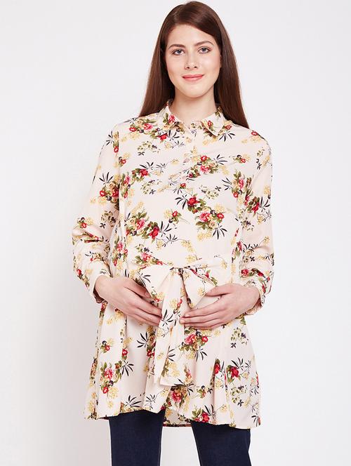 tie knot button detail floral tunic - 16407010 - Standard Image - 0