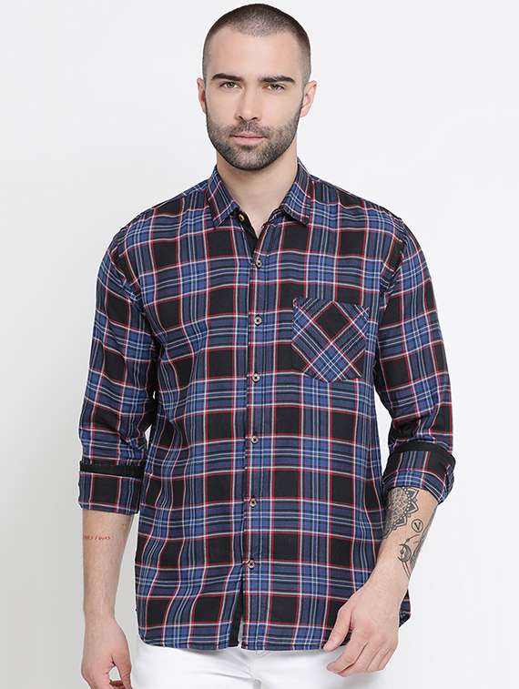 blue checkered casual shirt