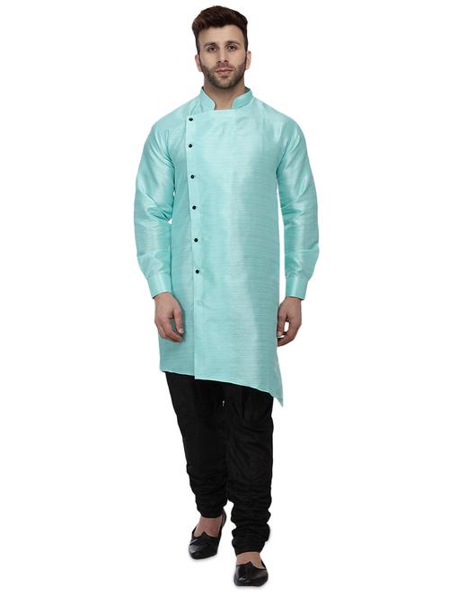 light blue dupion long kurta - 16408979 -  Standard Image - 0