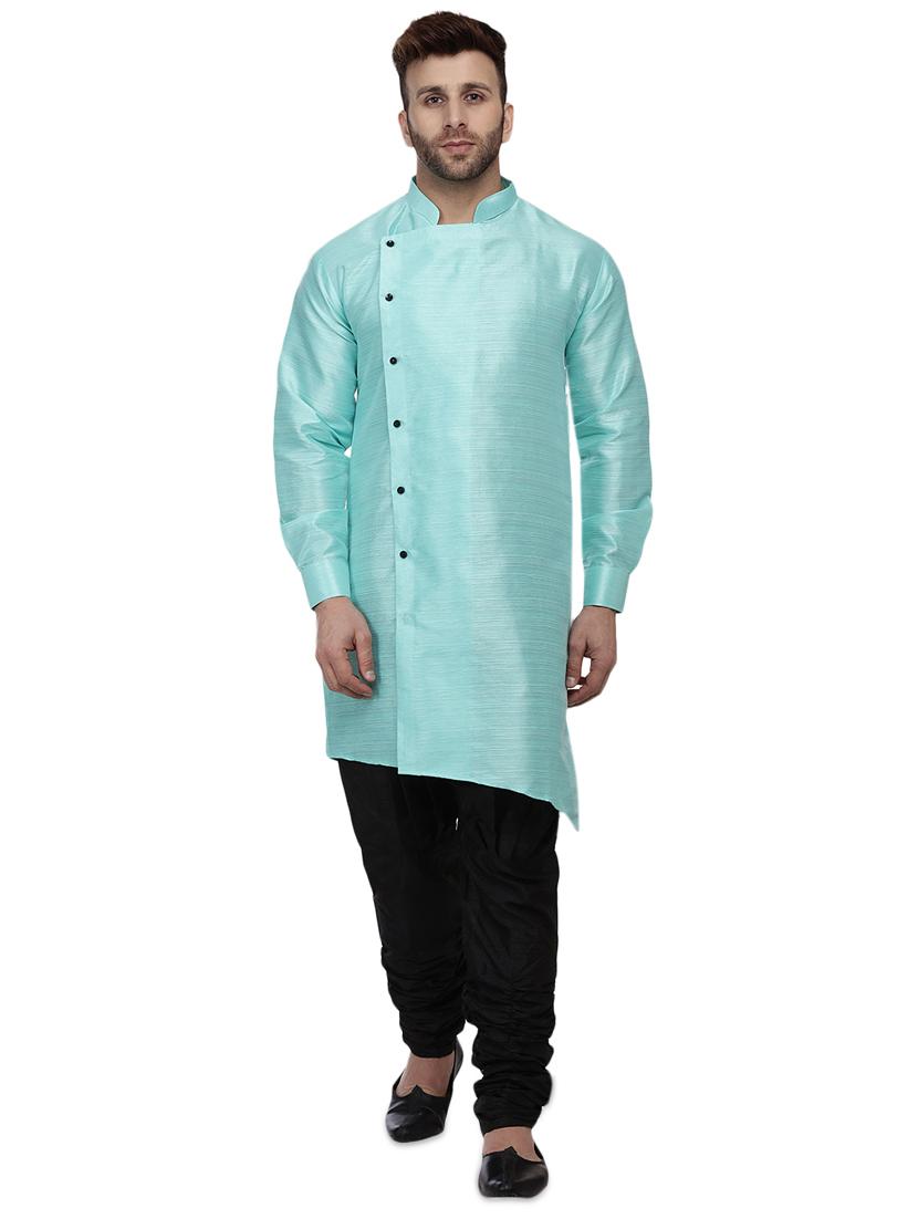 light blue dupion long kurta - 16408979 -  Zoom Image - 0