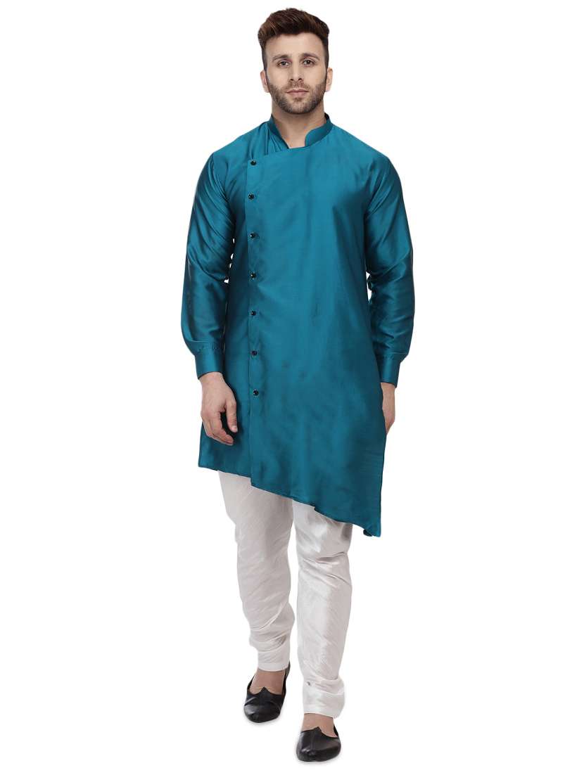 blue dupion long kurta - 16408980 - Zoom Image - 0
