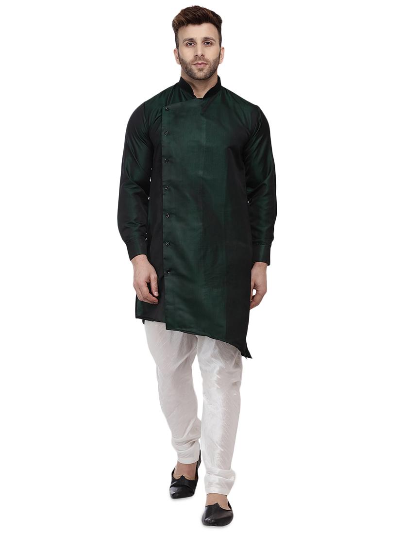 green dupion long kurta - 16408986 -  Zoom Image - 0
