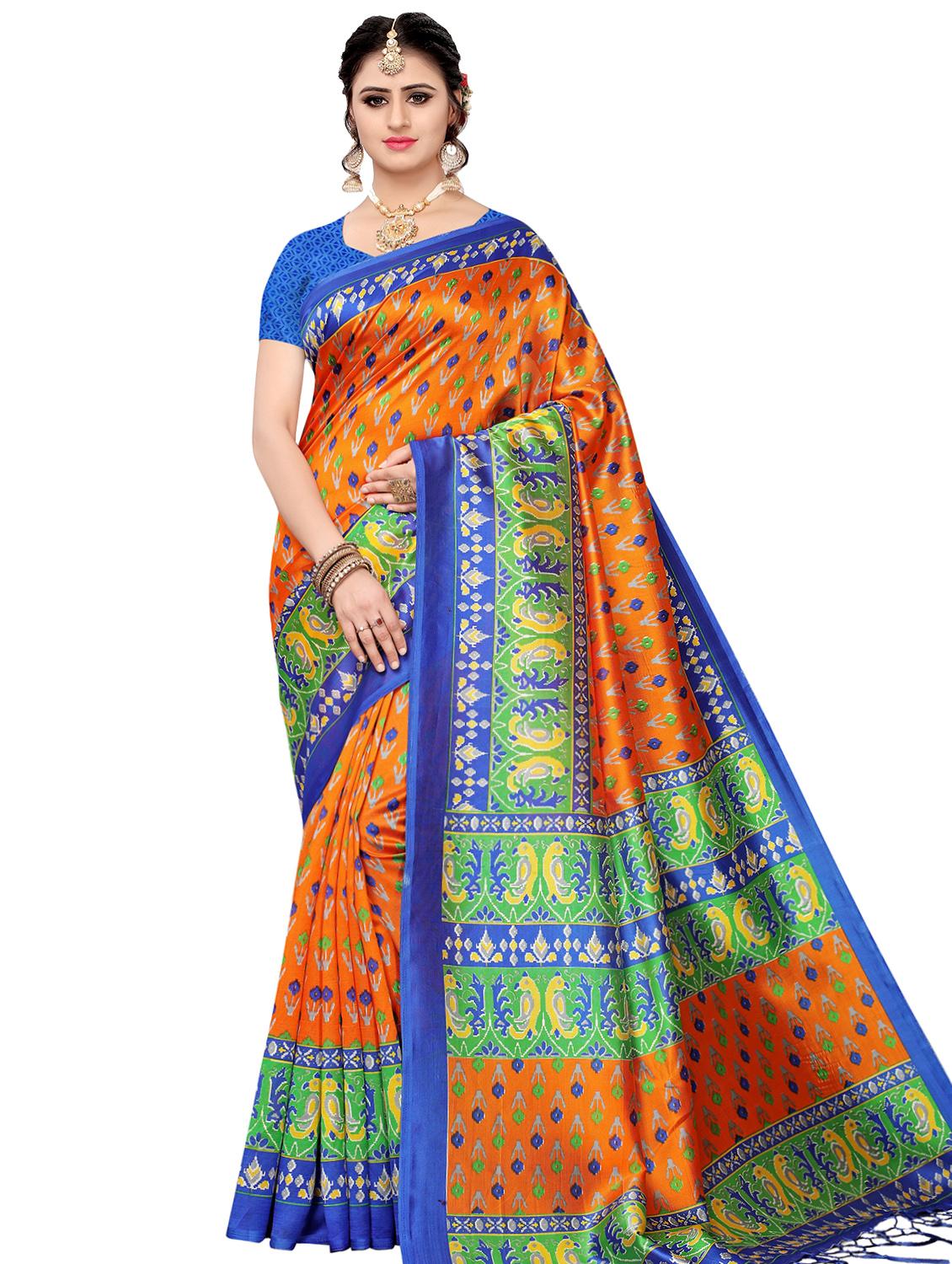 ikat printed mysore silk saree with blouse - 16410042 - Zoom Image - 0