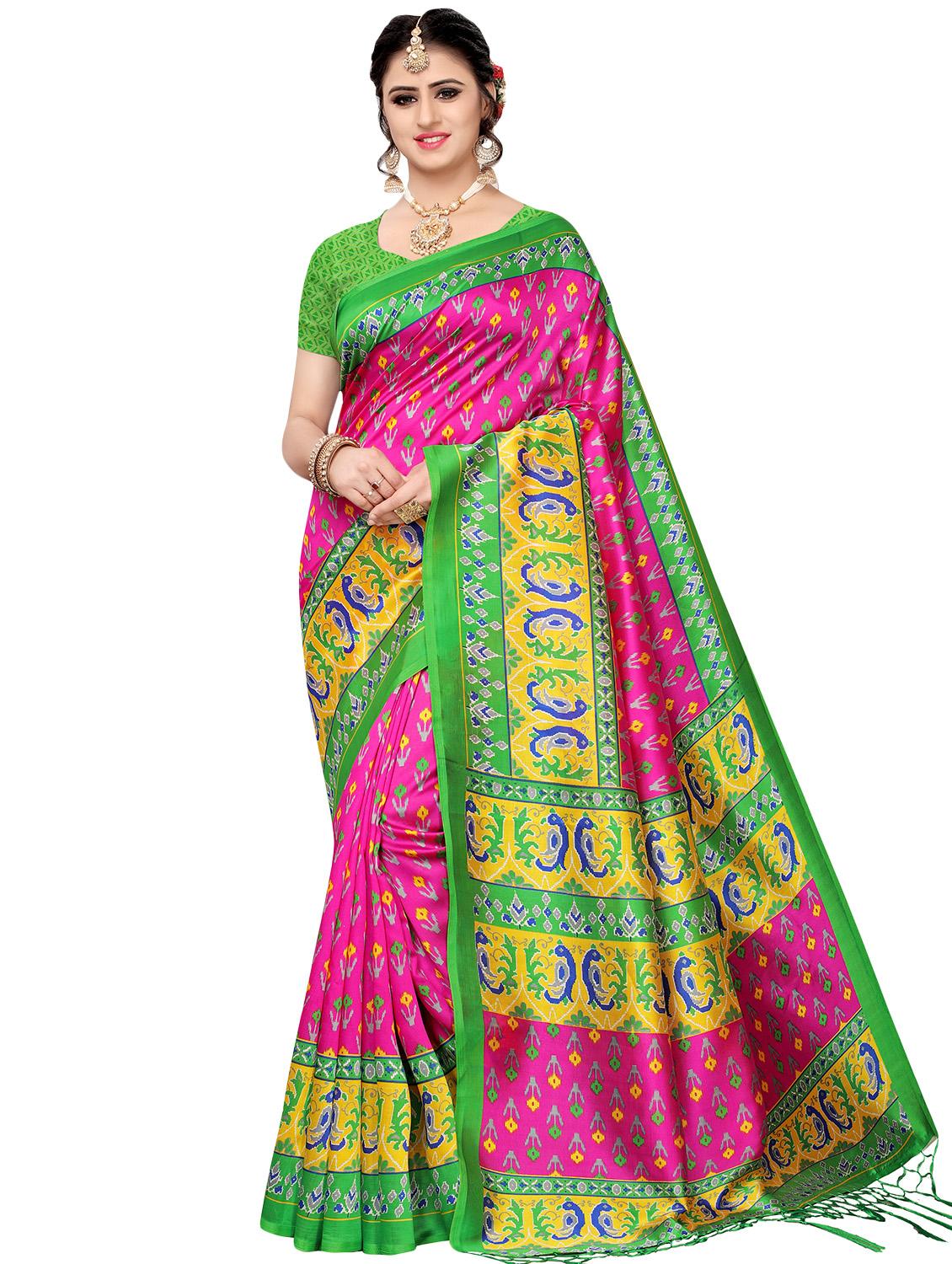 ikat printed mysore silk saree with blouse - 16410044 - Zoom Image - 0