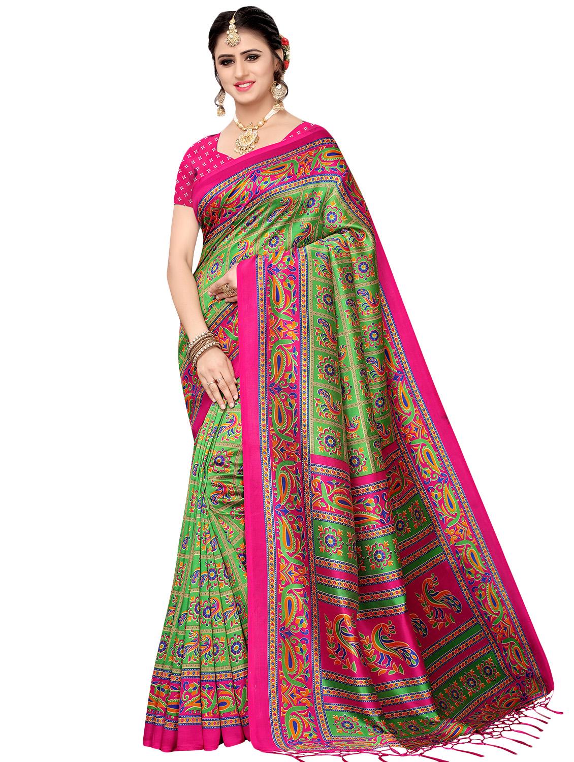 ethnic motifs printed mysore silk saree with blouse - 16410045 -  Zoom Image - 0