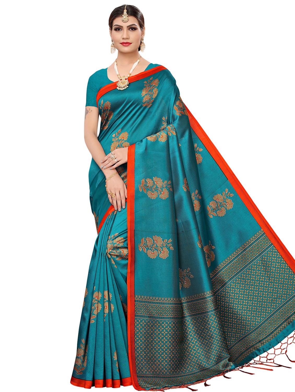 floral printed mysore silk saree with blouse - 16410052 -  Zoom Image - 0