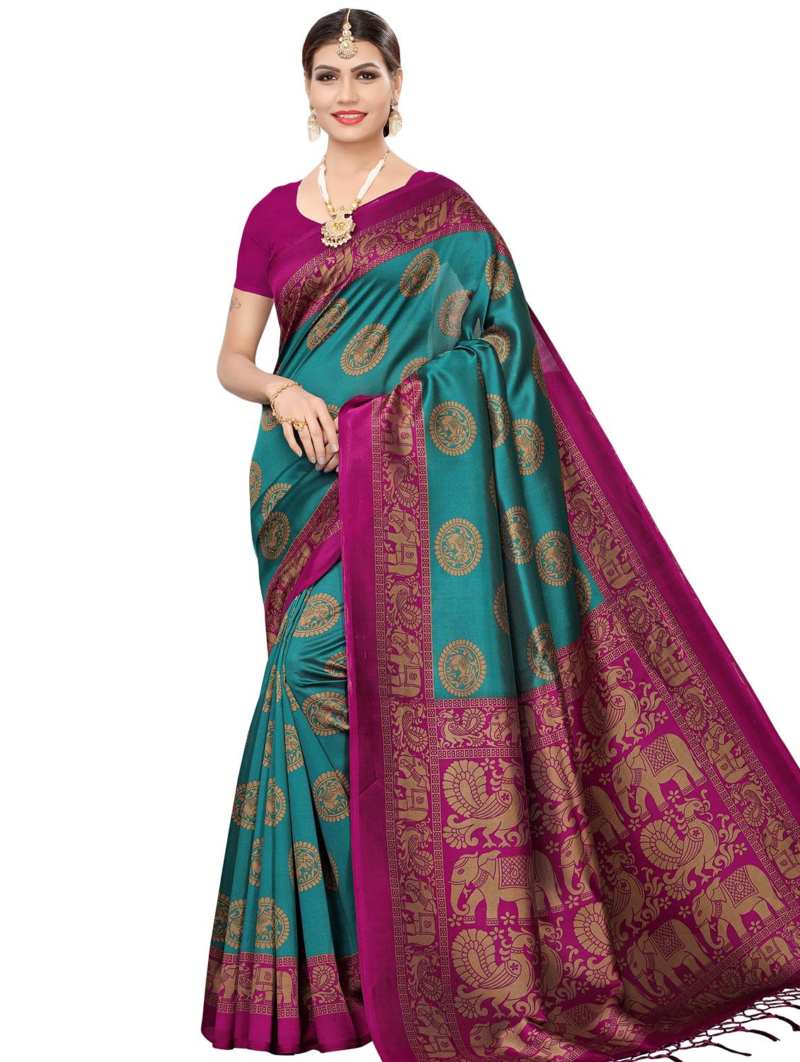 kalamkari printed mysore silk saree with blouse - 16410056 -  Zoom Image - 0