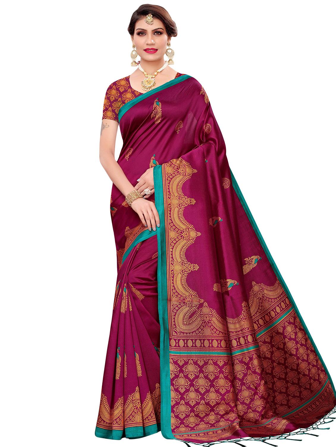 kalamkari printed mysore silk saree with blouse - 16410066 -  Zoom Image - 0