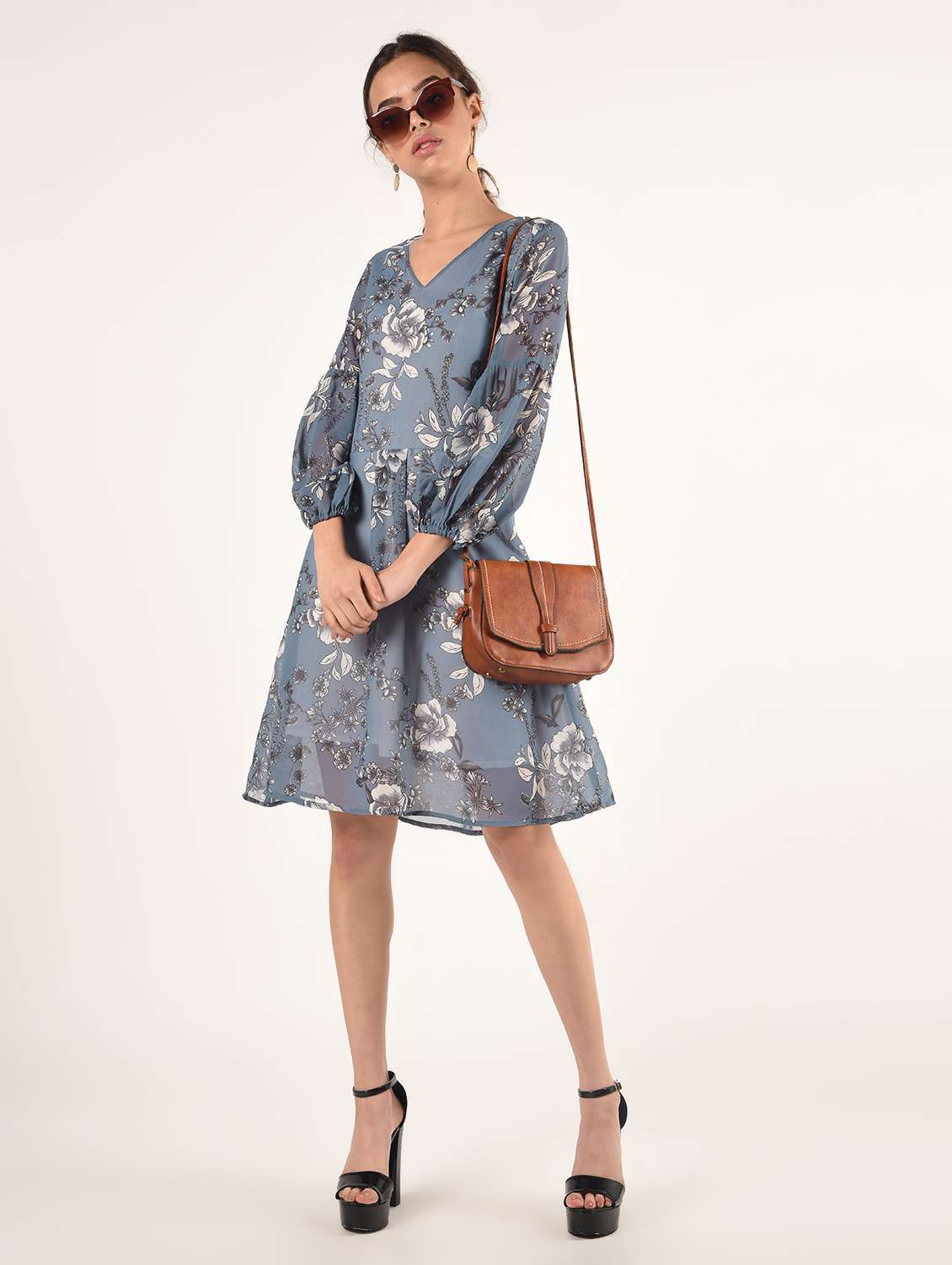 lace insert floral a-line dress 