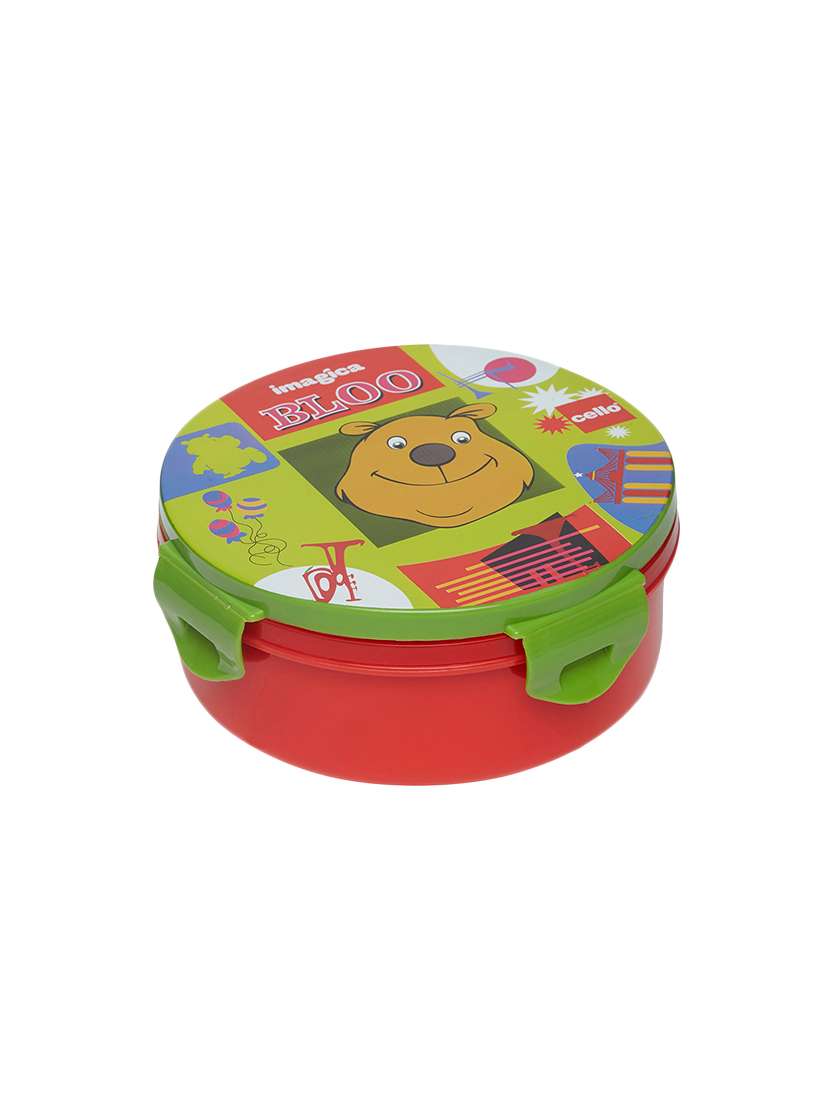 red plastic lunch box