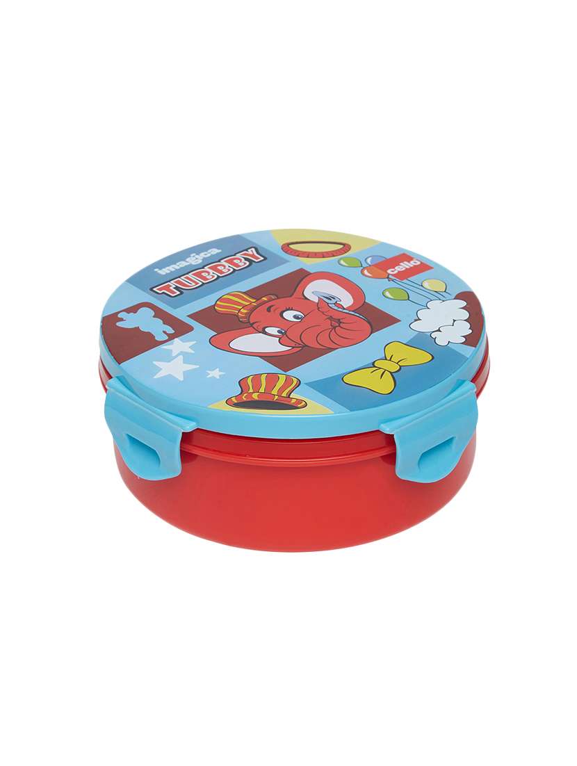 red plastic lunch box