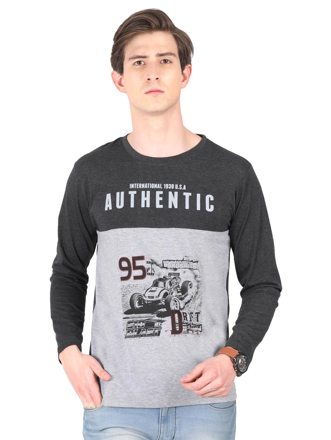 grey cut & sew typographic front print t-shirt - 16421370 - Zoom Image - 0