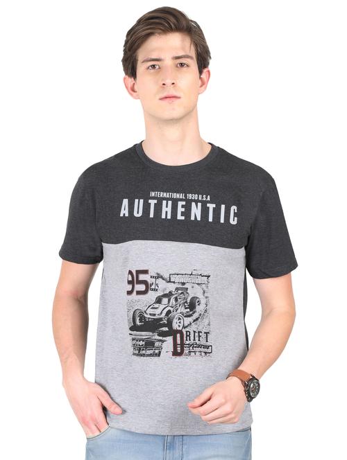 grey cut & sew typographic front print t-shirt - 16421471 -  Standard Image - 0