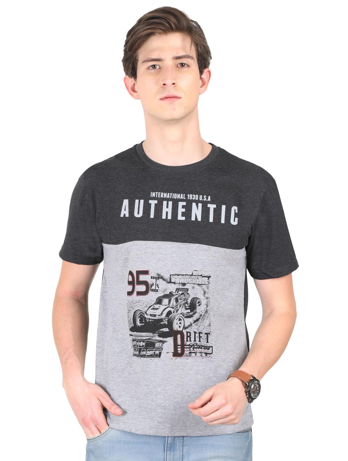 grey cut & sew typographic front print t-shirt - 16421471 -  Zoom Image - 0