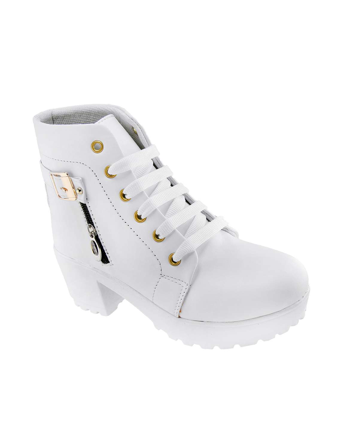 white ankle lace up  boots