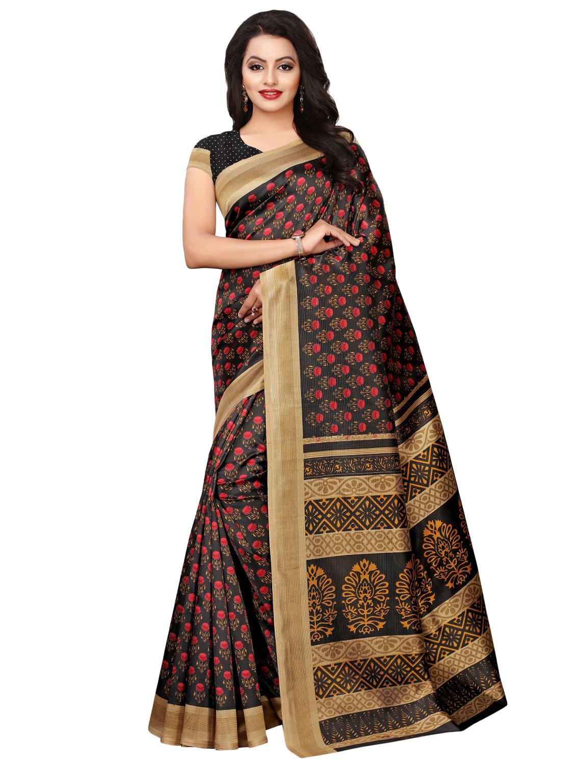 floral mysore silk saree with blouse - 16422140 - Zoom Image - 0