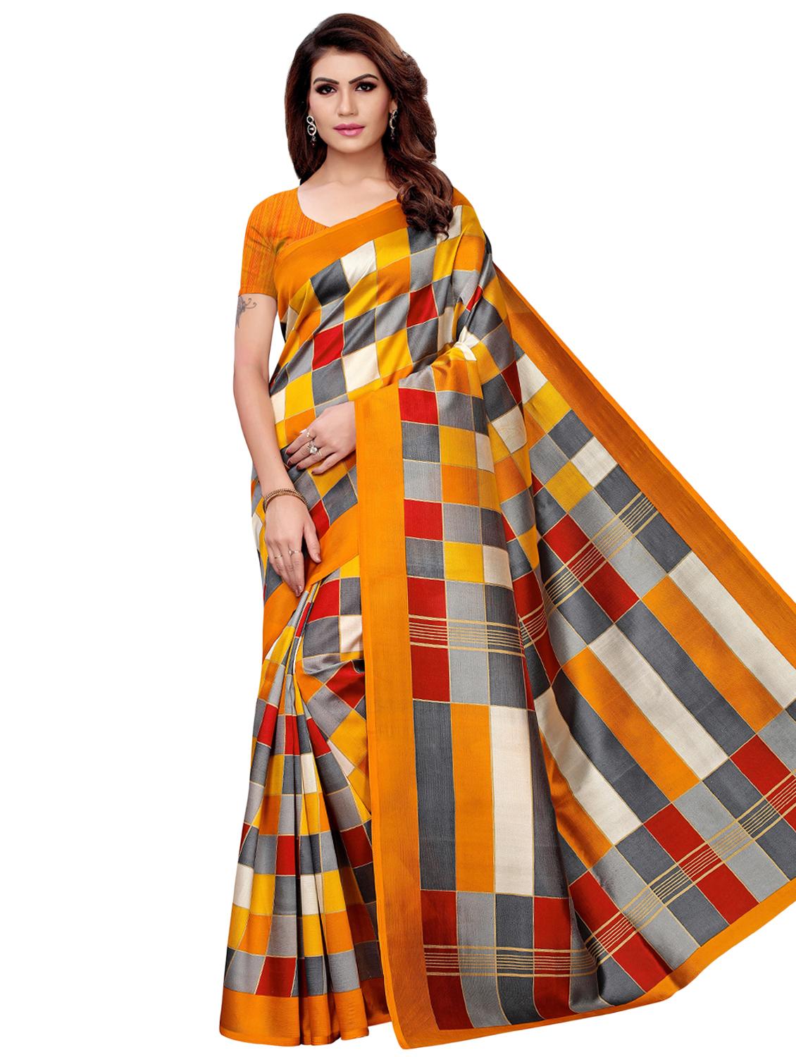 checkered mysore silk saree with blouse - 16422168 -  Zoom Image - 0