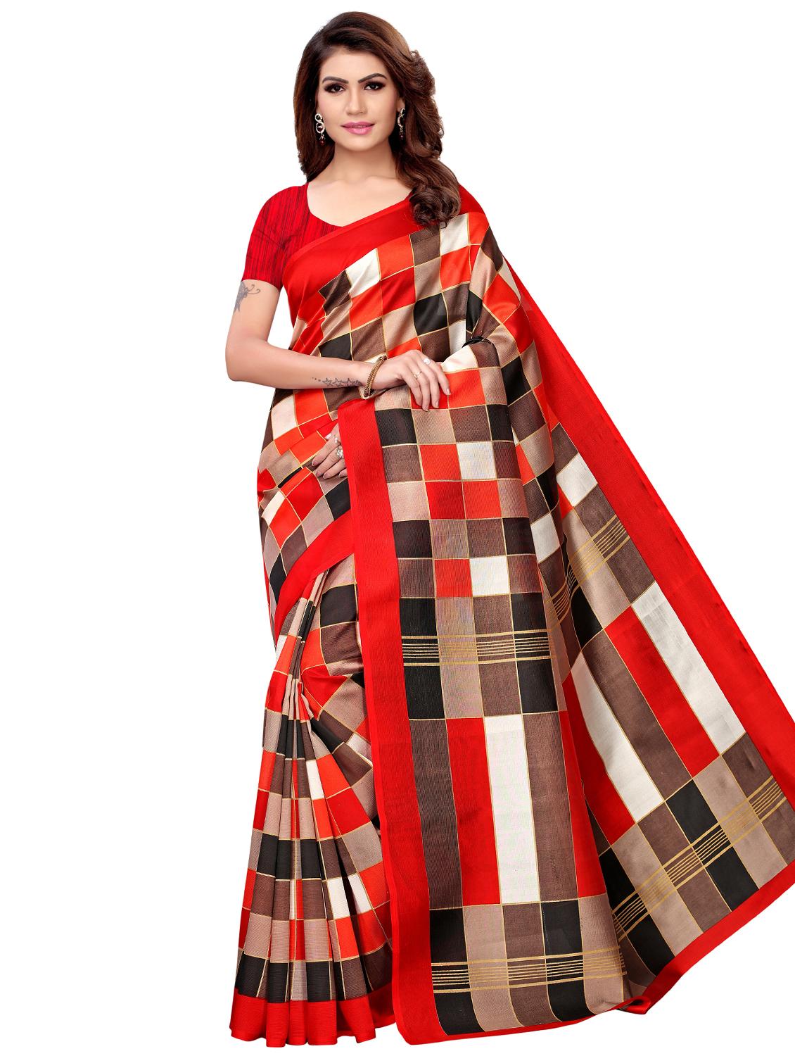checkered mysore silk saree with blouse - 16422169 - Zoom Image - 0
