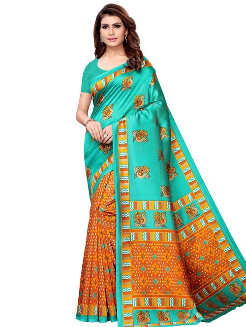 turquoise silk blend mysore saree with blouse - 16422173 - Standard Image - 0
