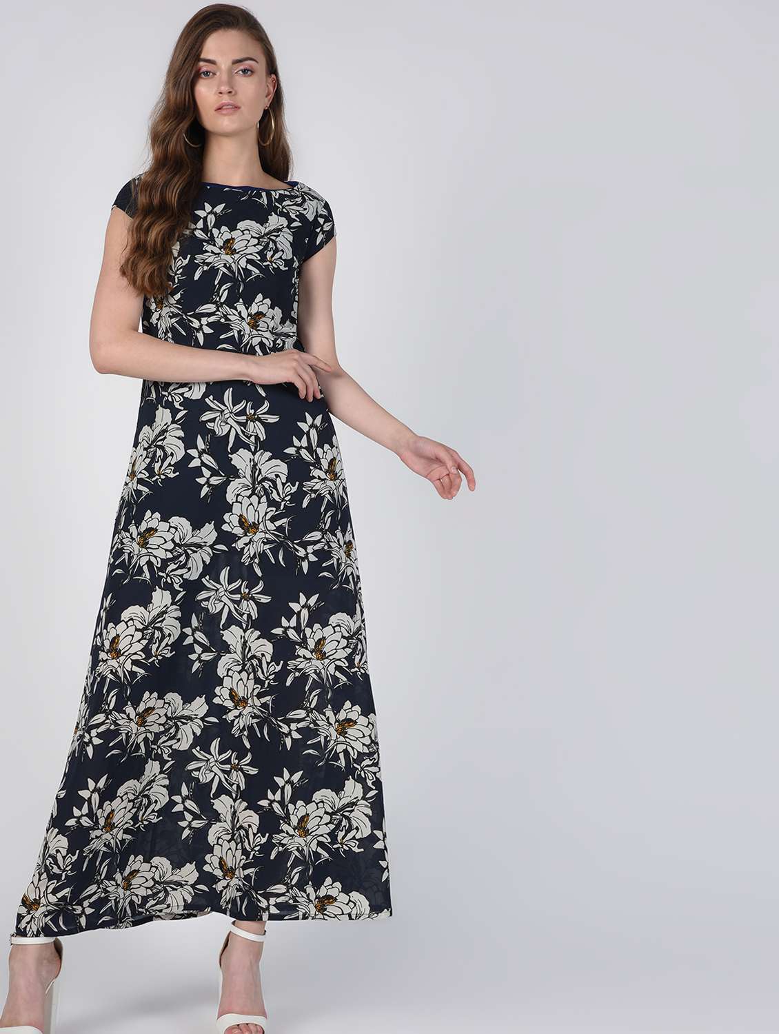 boat neck floral maxi dress