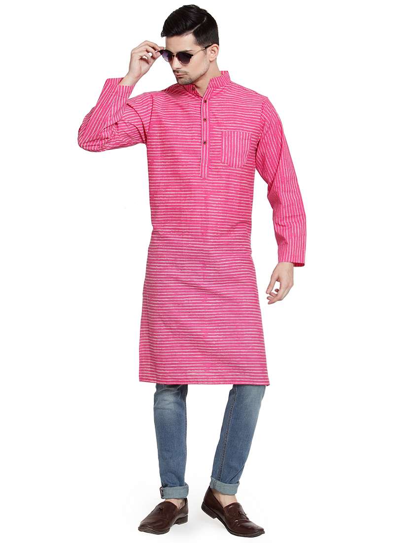 pink striped long kurta - 16424367 -  Standard Image - 3