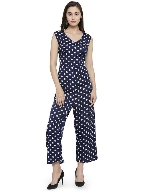 v-neck polka dots knee length jumpsuit - 16425260 - Standard Image - 0