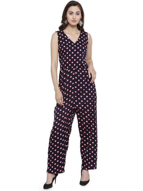 v-neck polka dots knee length jumpsuit - 16425261 - Standard Image - 0