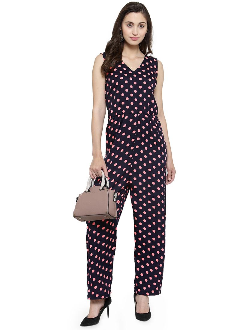 v-neck polka dots knee length jumpsuit - 16425261 - Standard Image - 3