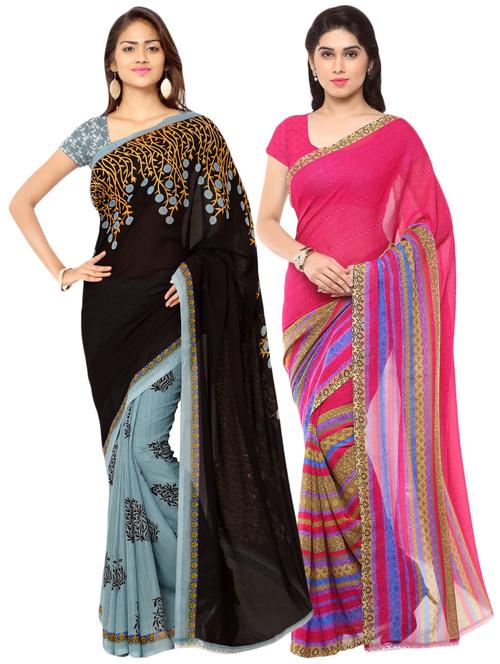 multi colored georgette combos saree with blouse - 16425477 - Standard Image - 0
