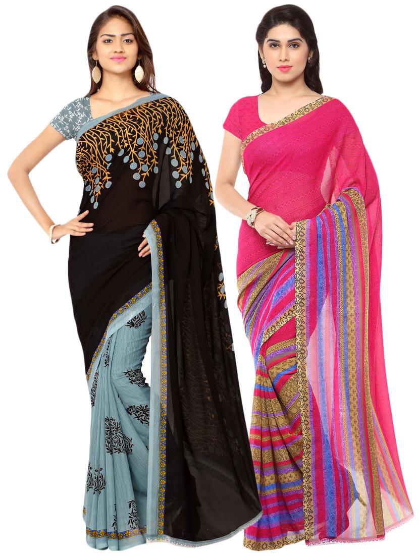 multi colored georgette combos saree with blouse - 16425477 - Zoom Image - 0