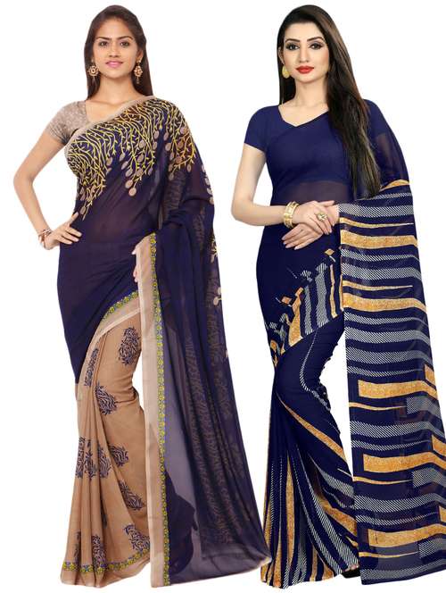 navy georgette combos saree - 16425493 - Standard Image - 0
