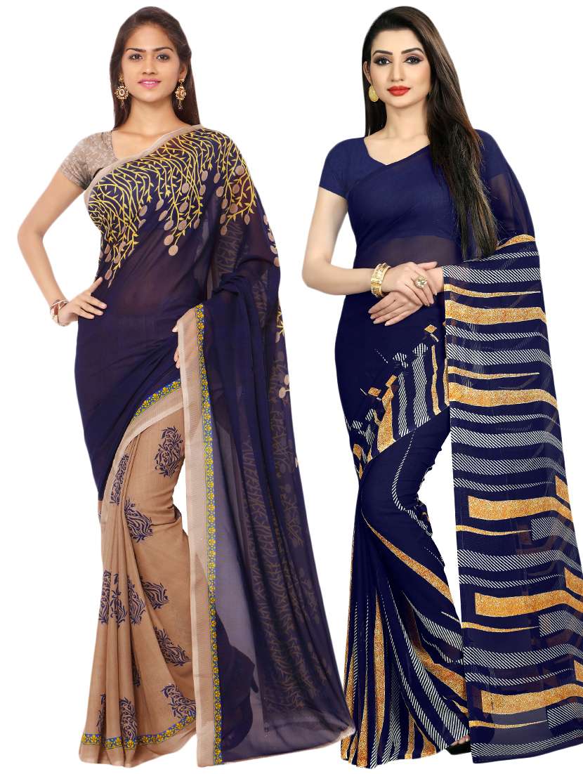 navy georgette combos saree - 16425493 - Zoom Image - 0