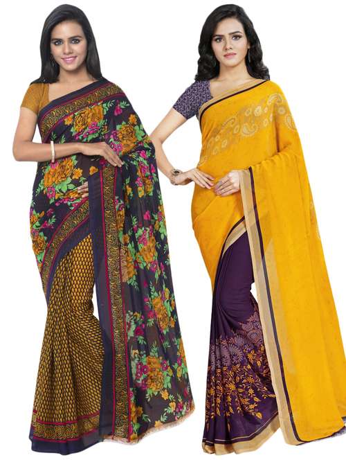 multi colored georgette combos saree with blouse - 16425540 -  Standard Image - 0